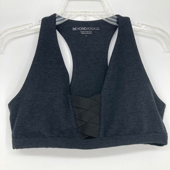 Beyond Yoga Spacedye Sports Bra LARGE Heather Gray Racerback Totally Woven - Picture 1 of 6